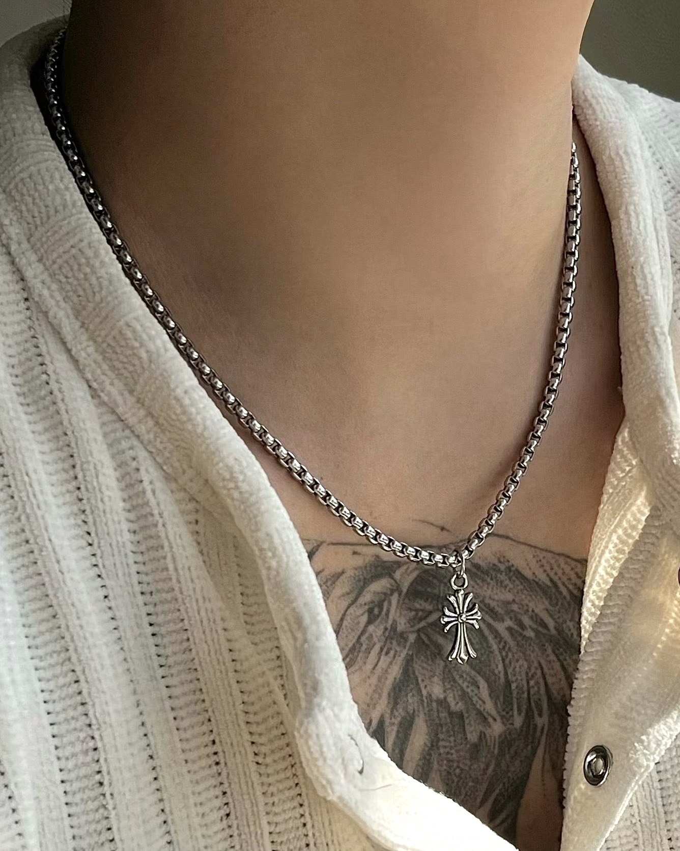 哥特式十字/方形扣鏈條項鍊（醫療鋼）