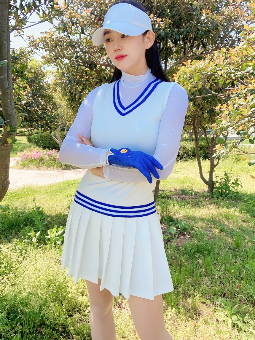 女 303M 正韓設計師 學院風格V領線條連身無袖洋裝 多巴胺連身洋裝