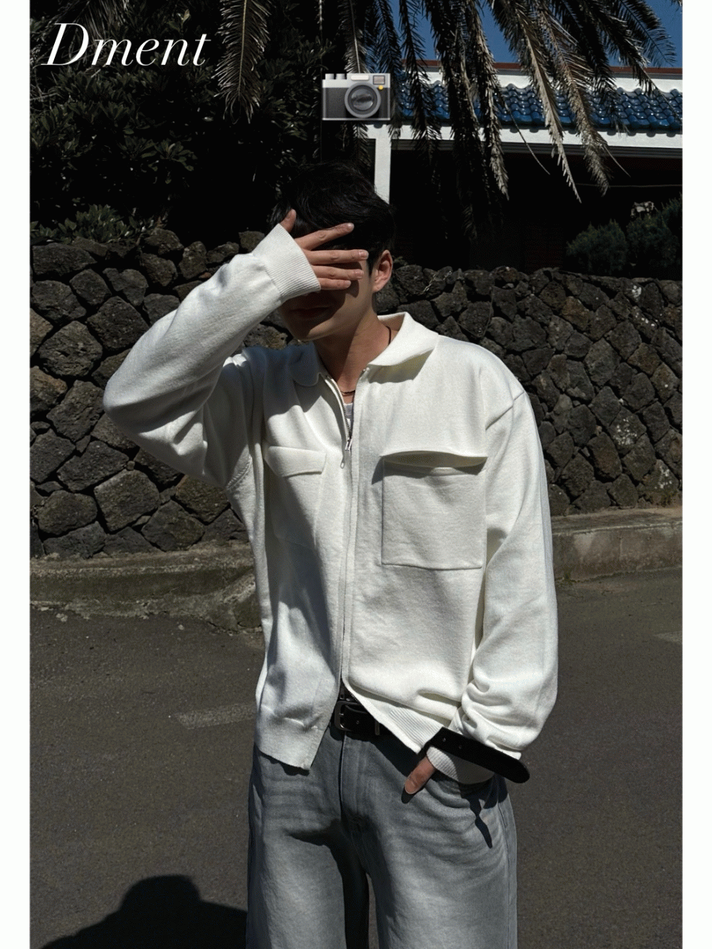 兩用口袋針織領子拉鍊外套