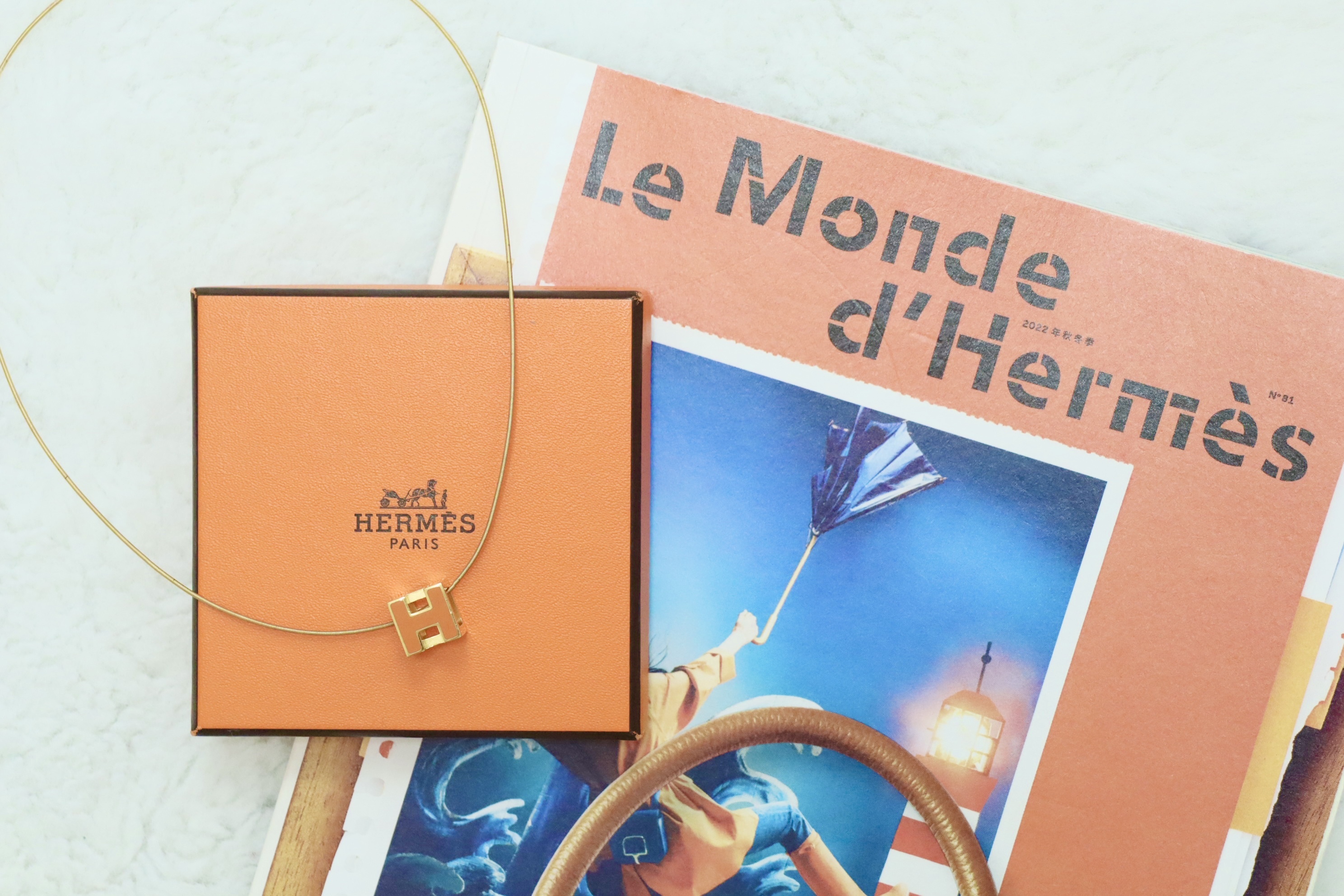 Hermes方型橙金頸鏈🧡