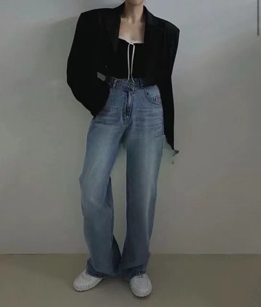 不規則褲頭高磅牛仔褲