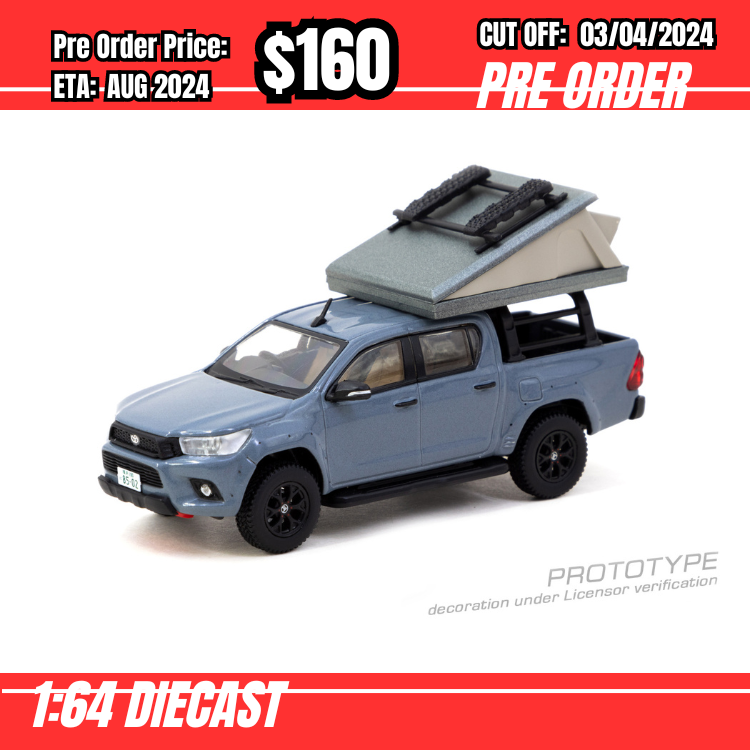 RS-$160 * Tarmac * 1:64 Toyota Hilux Grey - With camping tent [OD27/03]
