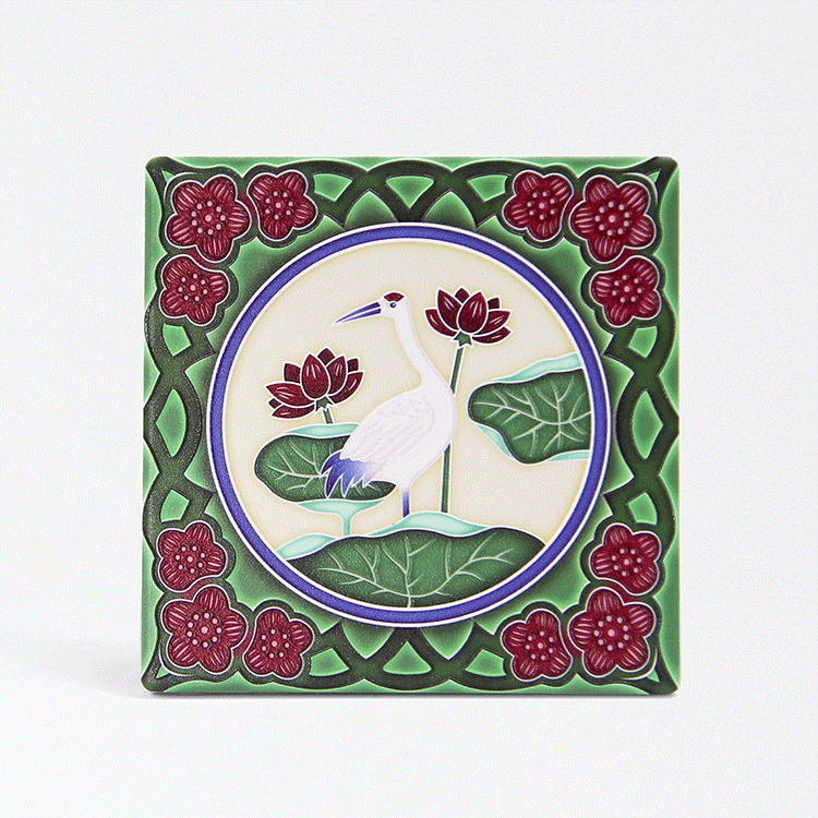 臺灣花磚立體吸水杯墊｜蓮中仙鶴