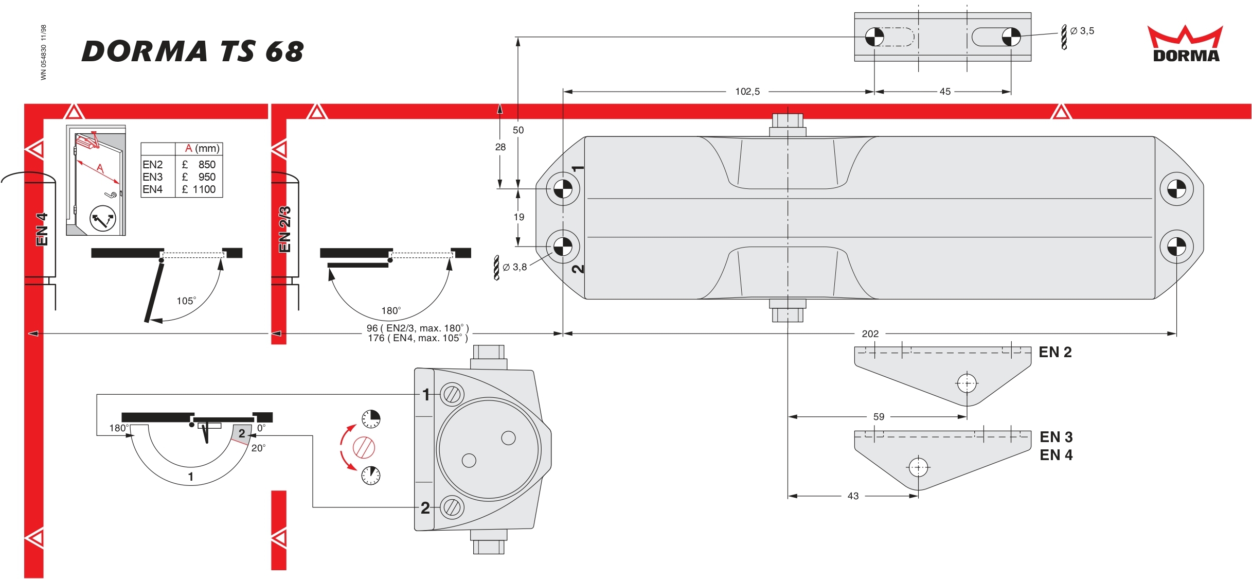德國 Dormakaba 多瑪™ TS68 大門氣鼓 - 安裝圖紙 1