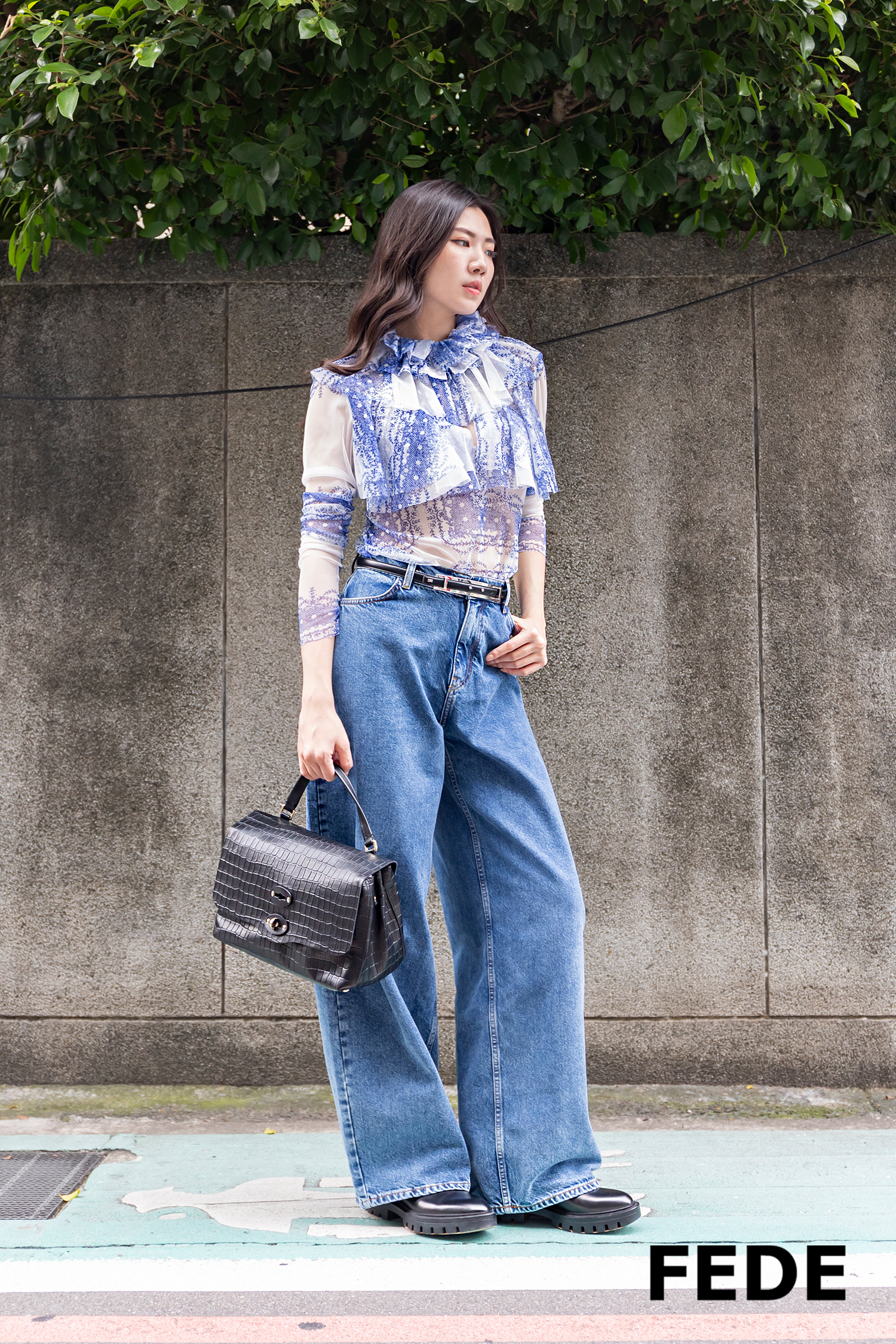 Philosophy 印花荷葉領長袖上衣