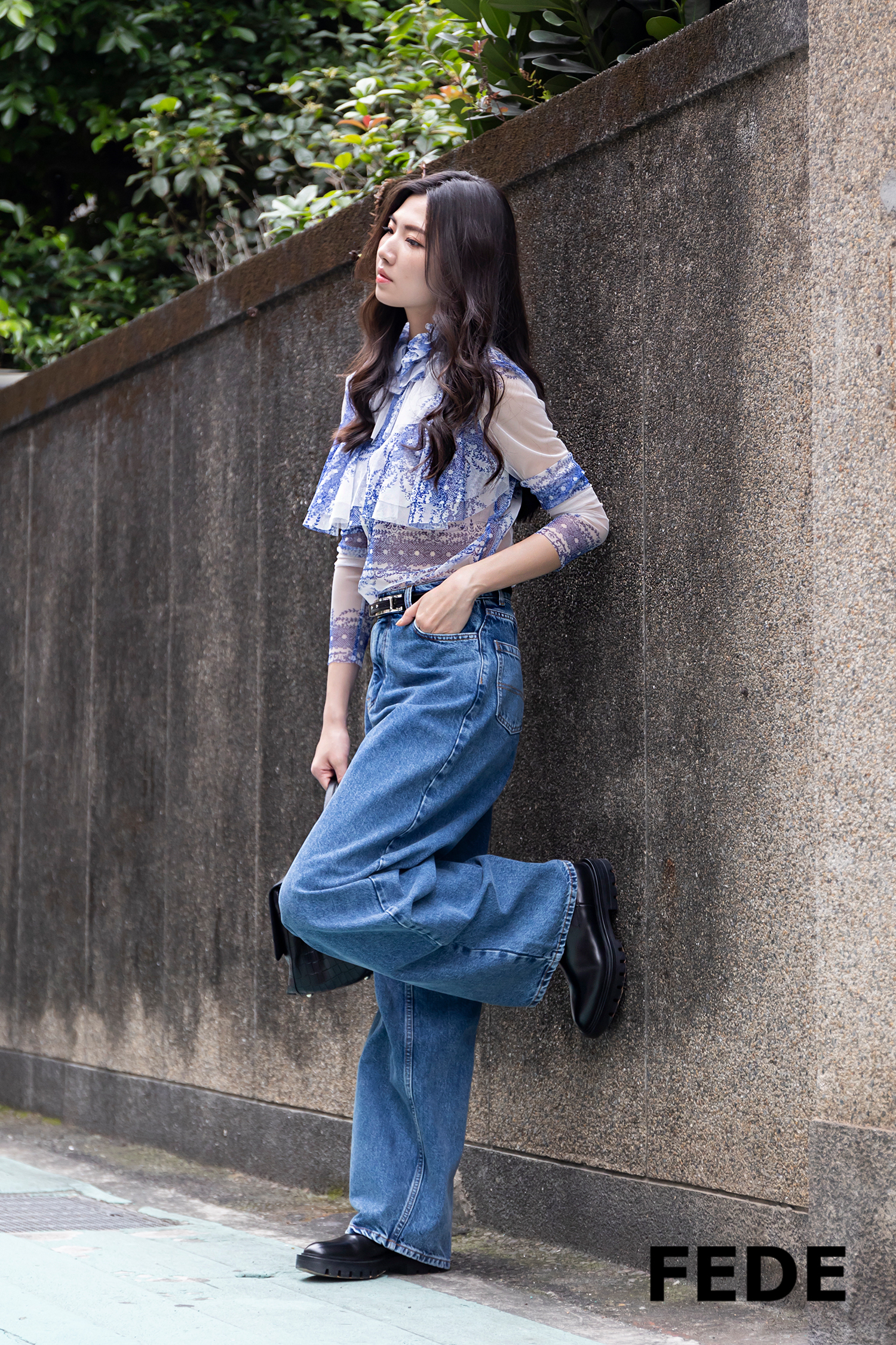 Philosophy 印花荷葉領長袖上衣