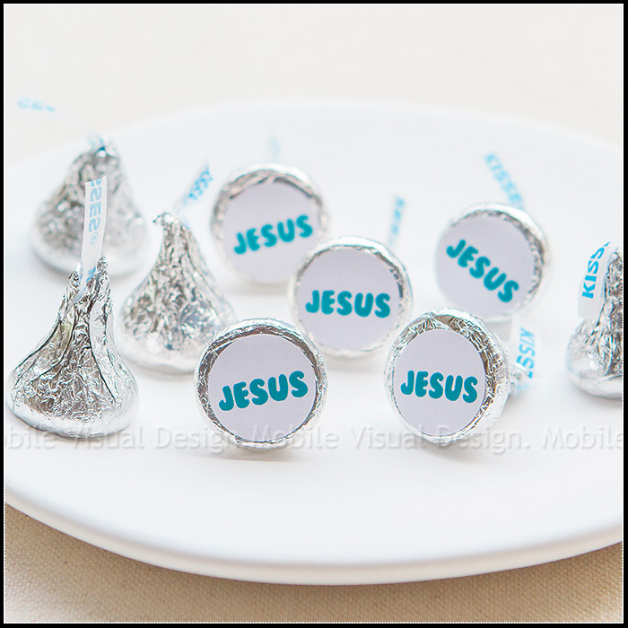 耶穌愛你 Jesus 水滴巧克力-藍綠色系 (每包100顆)