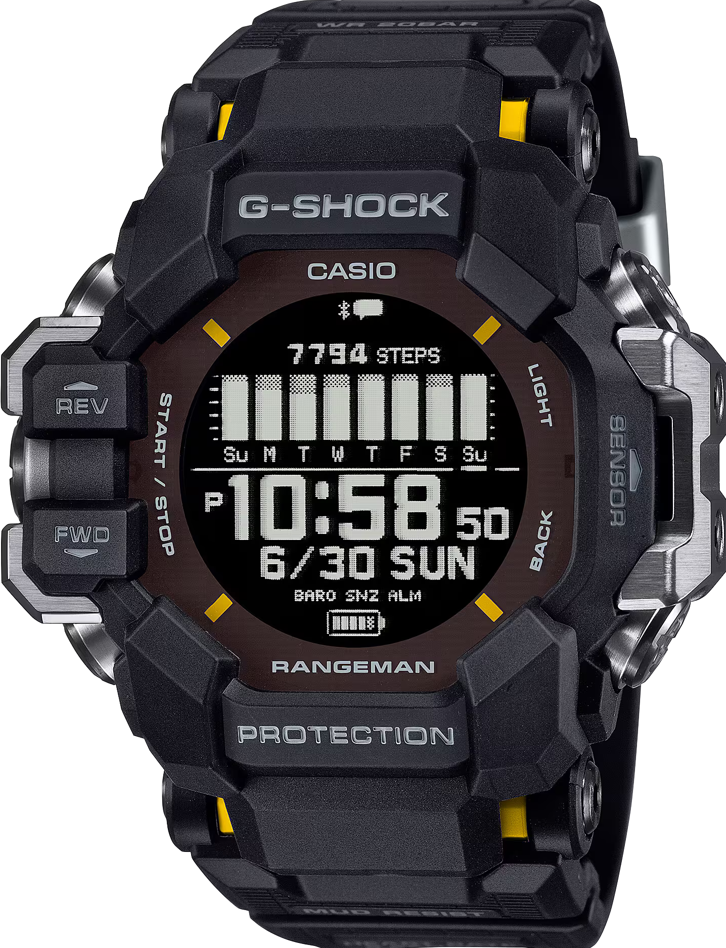 萬年鐘錶 - G-SHOCK   鮮豔色彩泥人系列GPS太陽能藍芽防震運動電子錶  GPR-H1000-1  錶徑 : 53.2mm