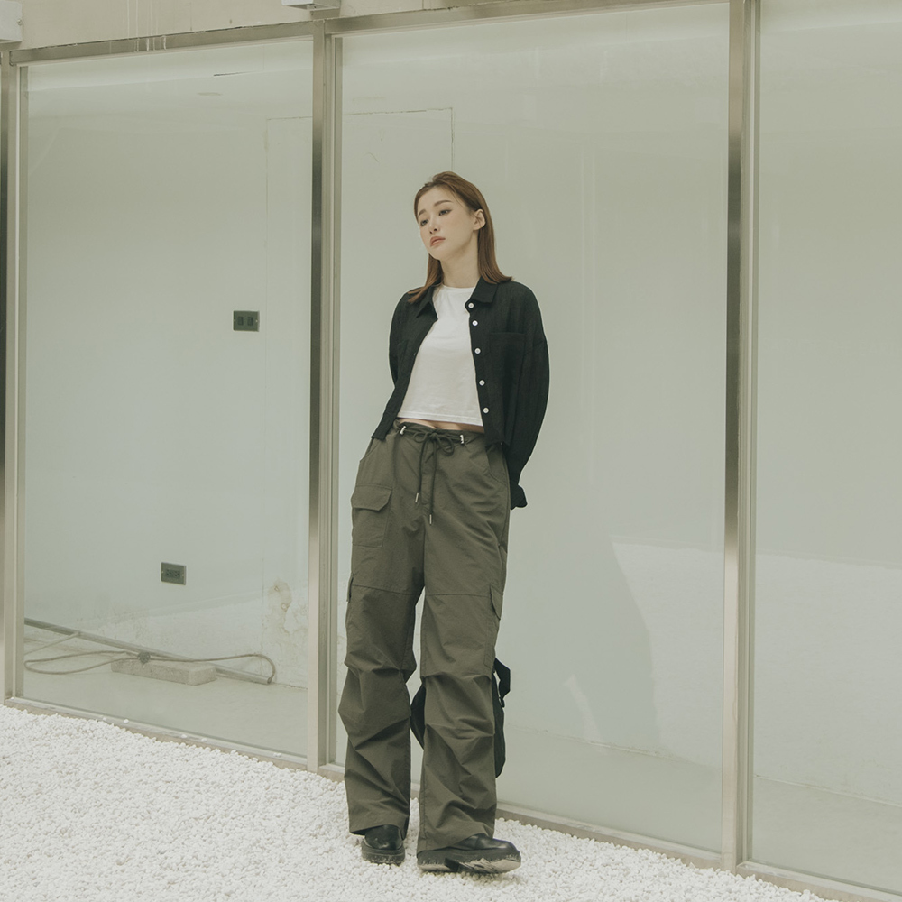 Sheer wrinkled cropped double-pocket shirt four colors【01025248】in stock+pre-order