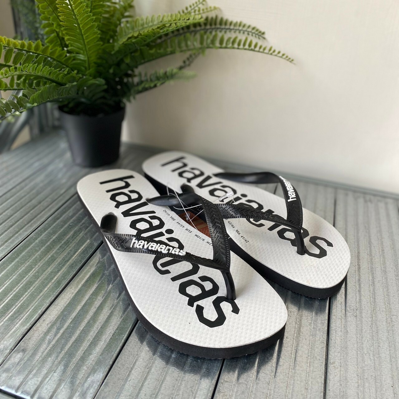 Havaianas 哈瓦仕 拖鞋 夾腳拖  男款 大LOGO 白黑 Top Logomania 4144264-1069