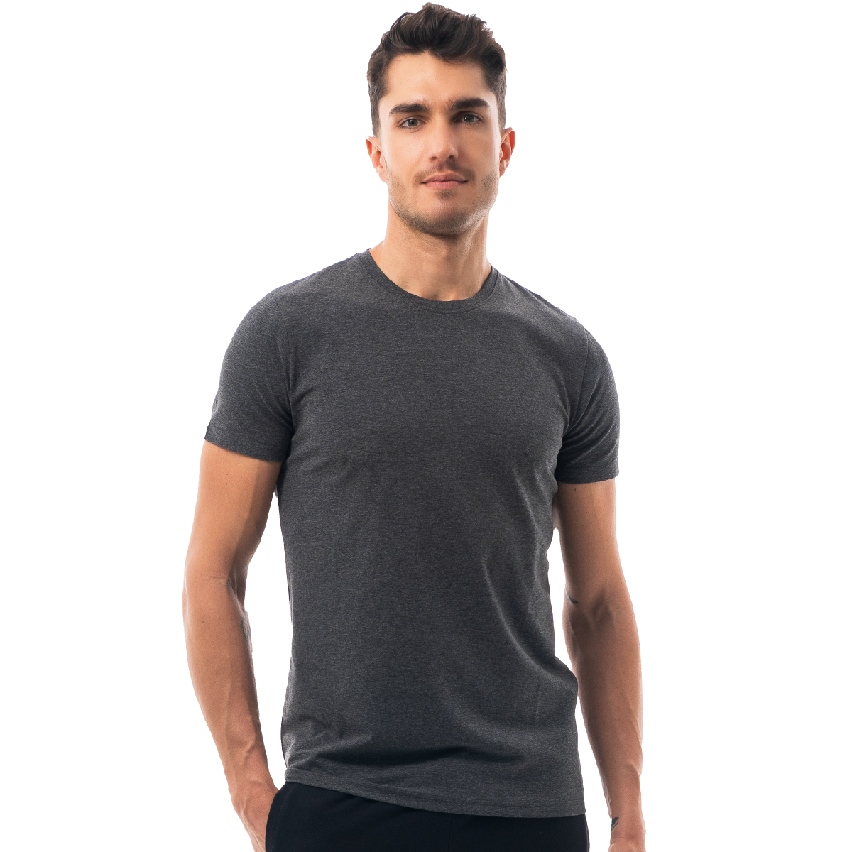 Basicsシリーズ｜柔らかくスリムフィットのモダール クルーネックTシャツ
