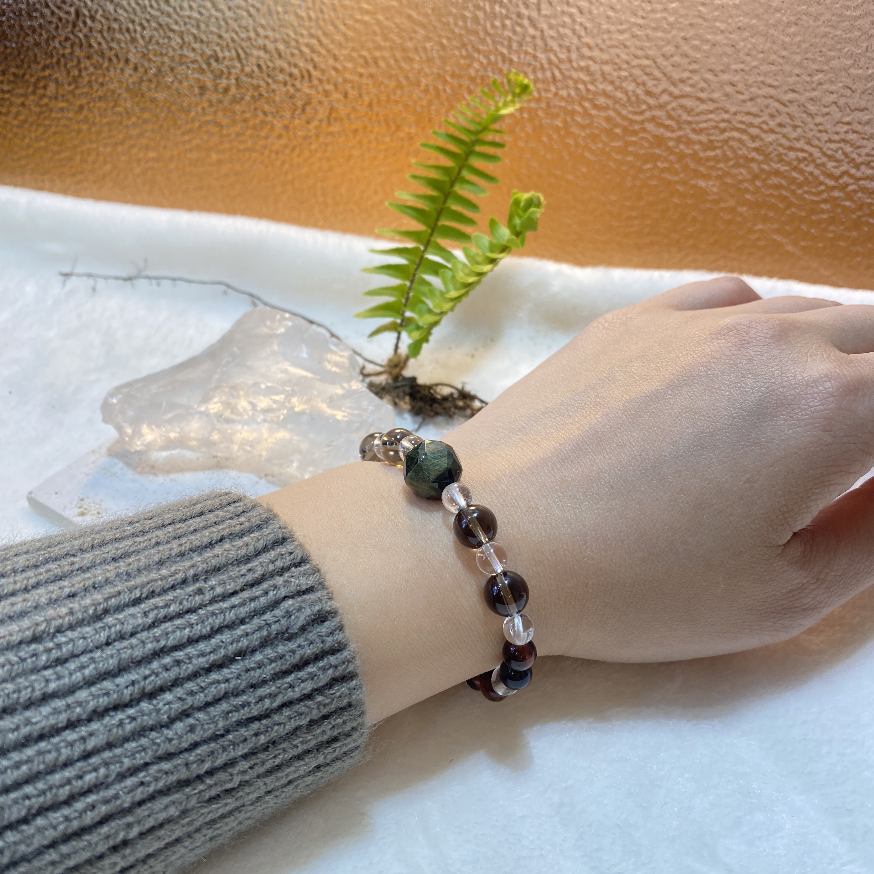 黑曜石 茶晶 白晶財運 人緣  勇氣 天然水晶 日本手作禮物 2025新年 日本直郵
