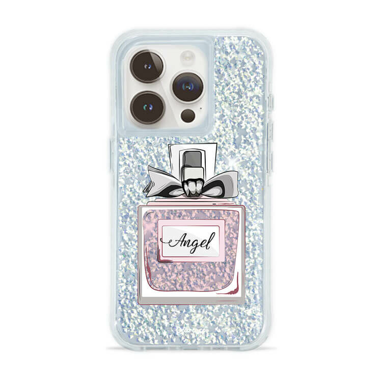 玫粉香水 銀耀撞白殼 - (訂製名字) - iPhone 客製化手機殼