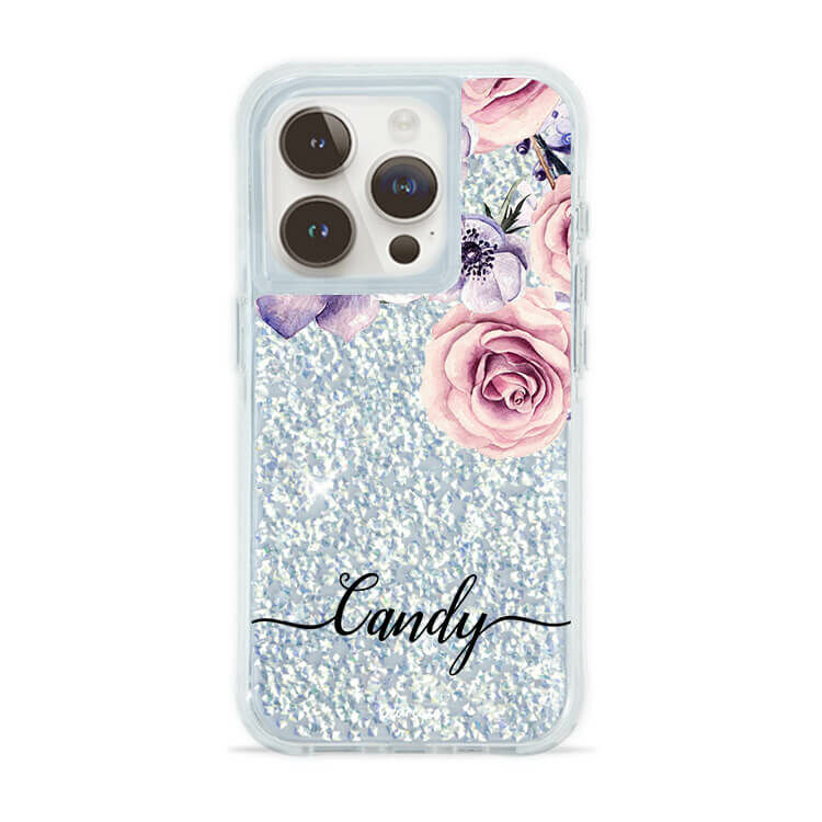 古典玫瑰 銀耀撞白殼 - (訂製名字) - iPhone 客製化手機殼