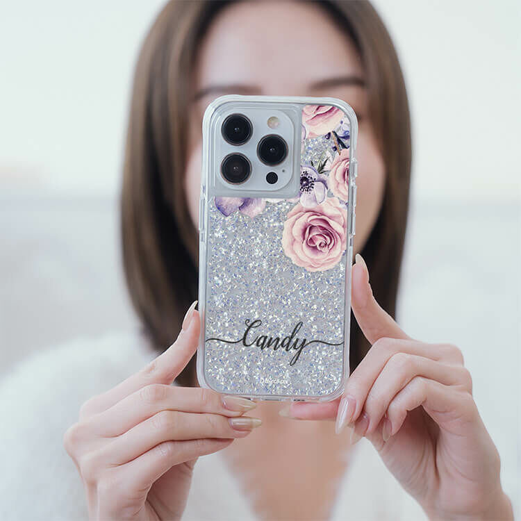 古典玫瑰 銀耀撞白殼 - (訂製名字) - iPhone 客製化手機殼