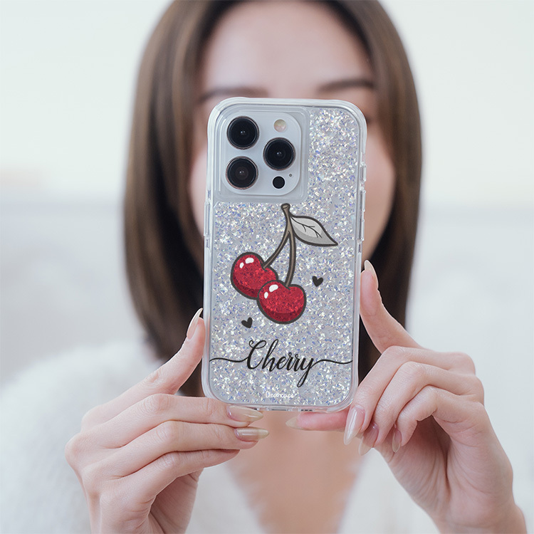 可愛小櫻 銀耀撞白殼 - (訂製名字) - iPhone 客製化手機殼