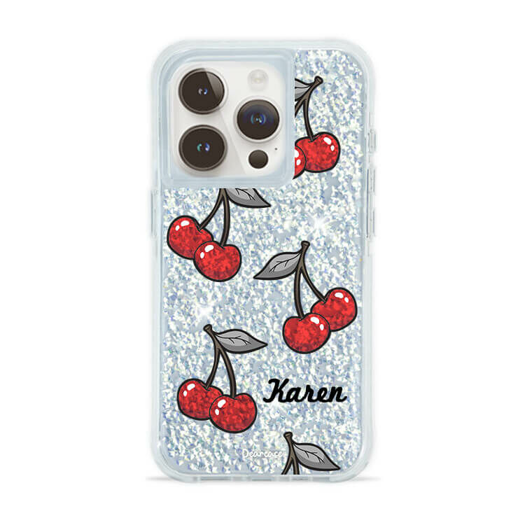 可口櫻桃 銀耀撞白殼 - (訂製名字) - iPhone 客製化手機殼