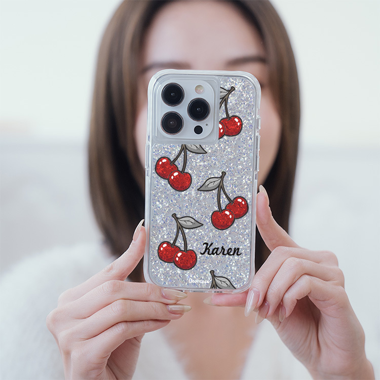 可口櫻桃 銀耀撞白殼 - (訂製名字) - iPhone 客製化手機殼