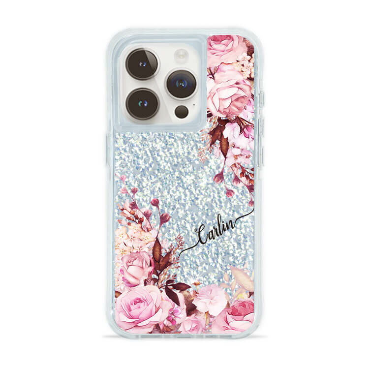 法式玫瑰 銀耀撞白殼 - (訂製名字) - iPhone 客製化手機殼