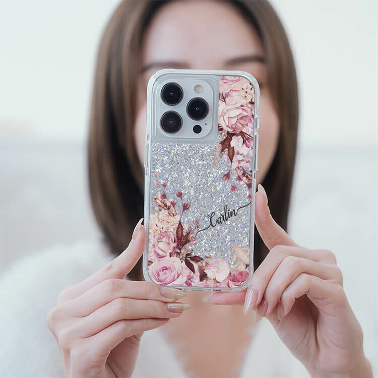 法式玫瑰 銀耀撞白殼 - (訂製名字) - iPhone 客製化手機殼