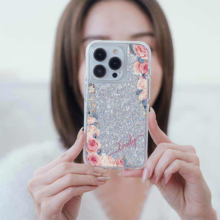 婚禮玫瑰 銀耀撞白殼 - (訂製名字) - iPhone 客製化手機殼
