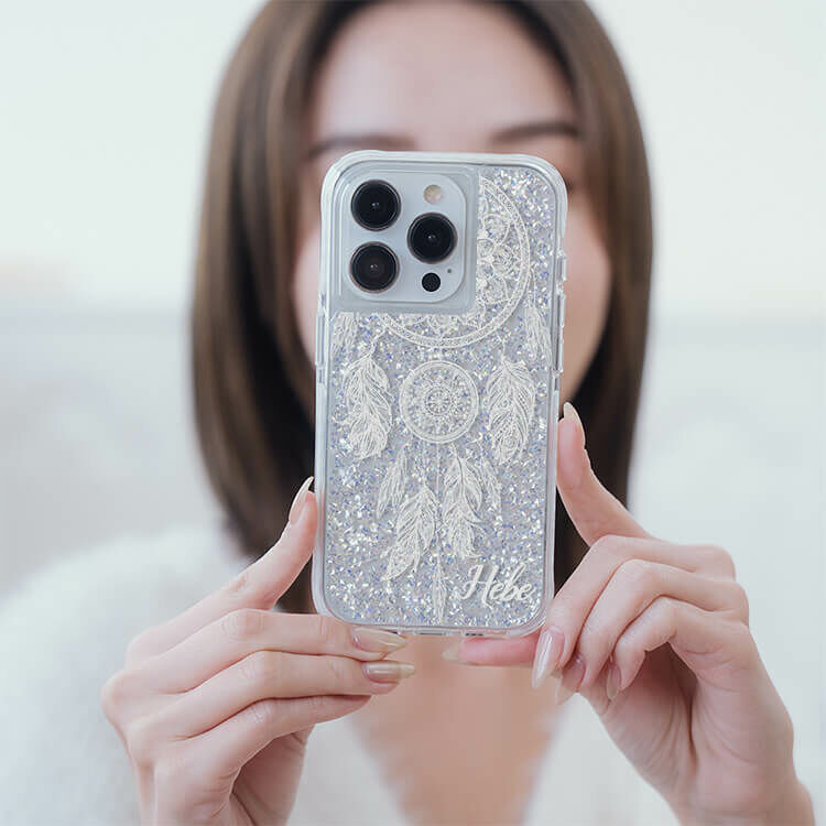 白捕夢網 銀耀撞白殼 - (訂製名字) - iPhone 客製化手機殼