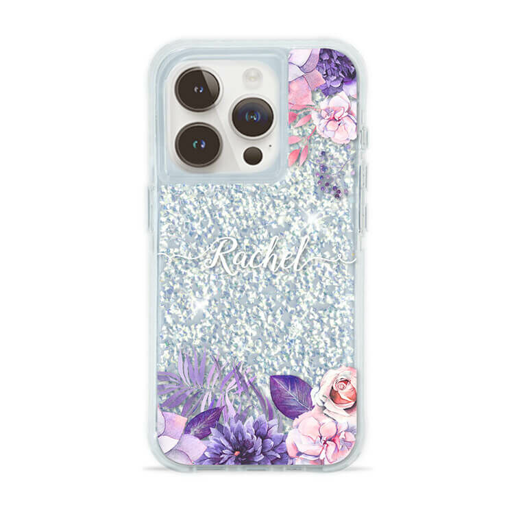 紫色叢林 銀耀撞白殼 - (訂製名字) - iPhone 客製化手機殼