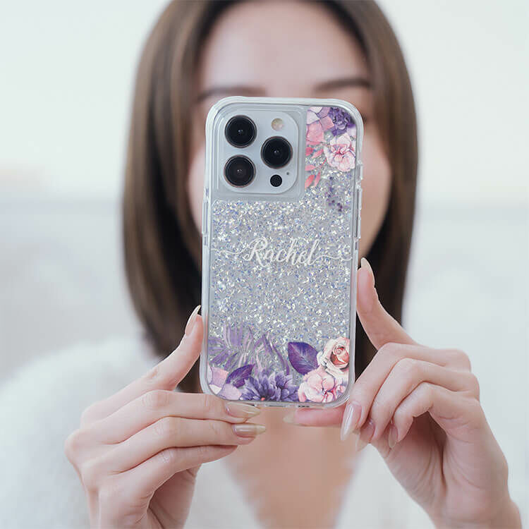 紫色叢林 銀耀撞白殼 - (訂製名字) - iPhone 客製化手機殼