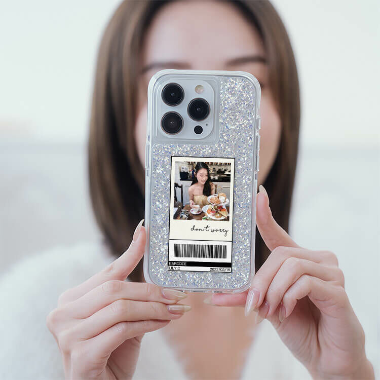 照片載具 銀耀撞白殼 - (訂製名字) - iPhone 客製化手機殼