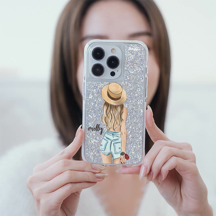 個性女孩 銀耀撞白殼 - (訂製名字) - iPhone 客製化手機殼