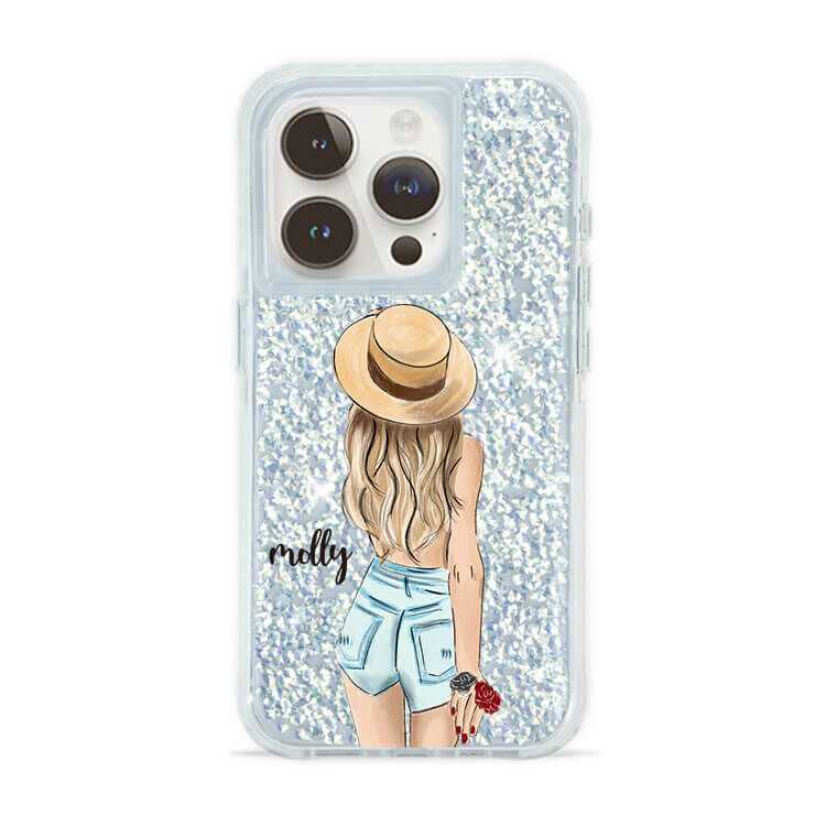 個性女孩 銀耀撞白殼 - (訂製名字) - iPhone 客製化手機殼