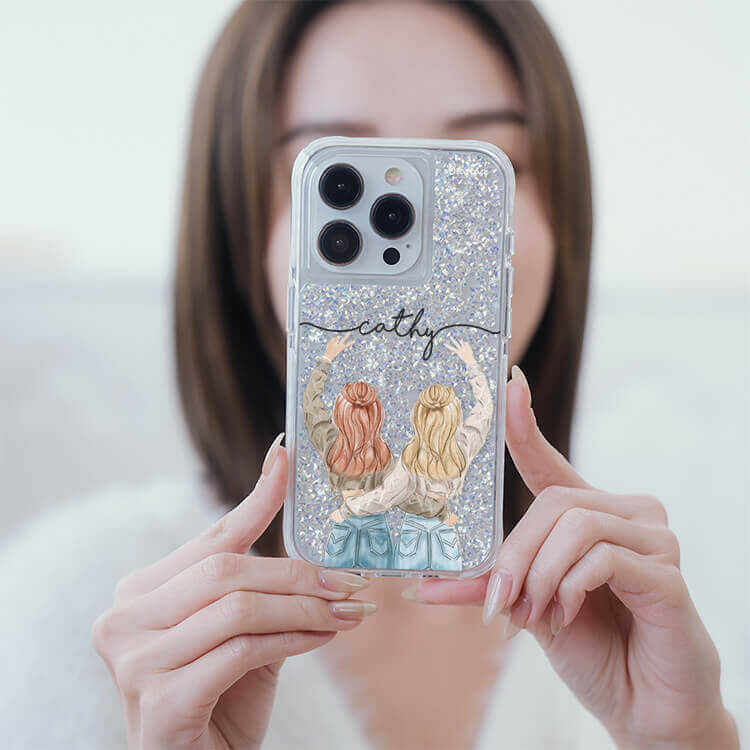 閨蜜女孩 銀耀撞白殼 - (訂製名字) - iPhone 客製化手機殼