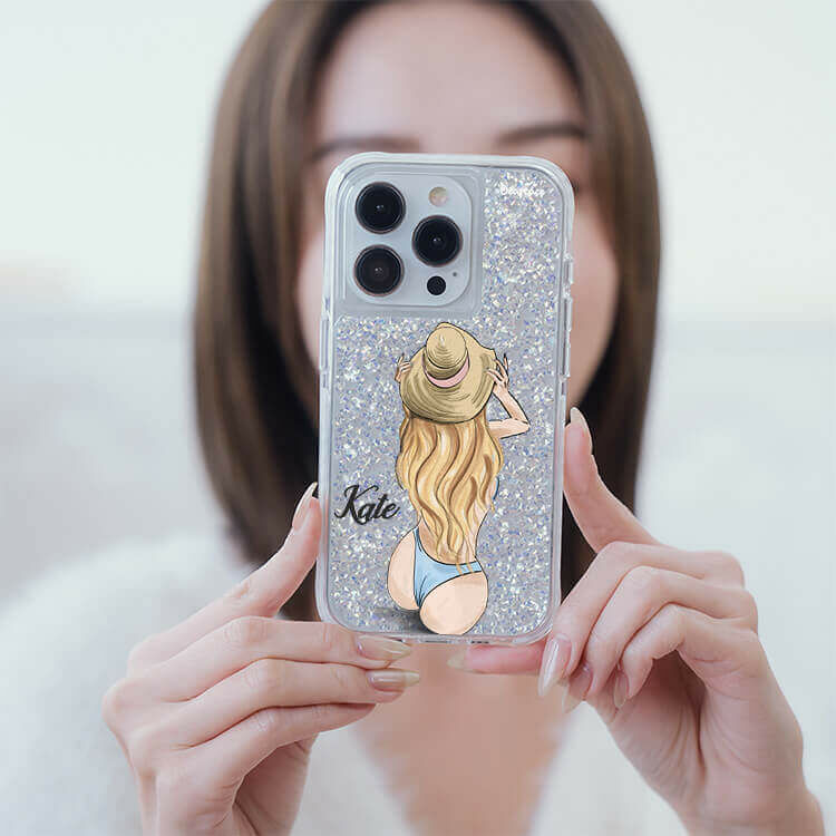 熱情女孩 銀耀撞白殼 - (訂製名字) - iPhone 客製化手機殼