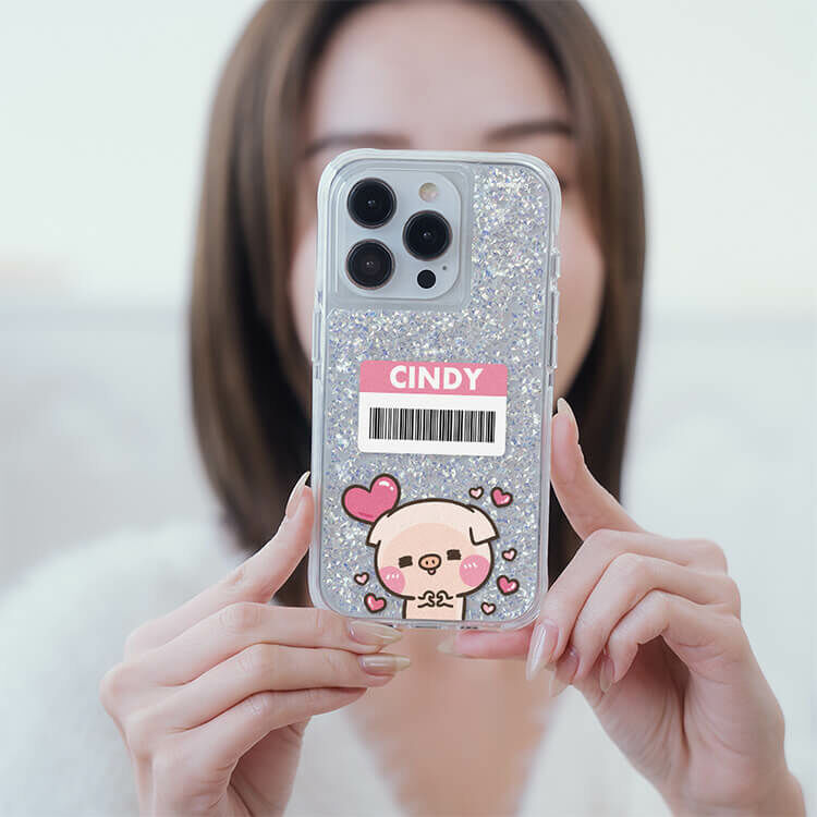 【插畫聯名】幸福肥萌萌豬 銀耀撞白殼 - (訂製名字) - iPhone 客製化手機殼