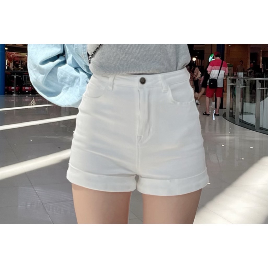 ［預購］🔥03.27春夏新品］💥私訊爆炸款］韓版高腰超彈提臀不透白色牛仔短褲（白色/25-30腰）