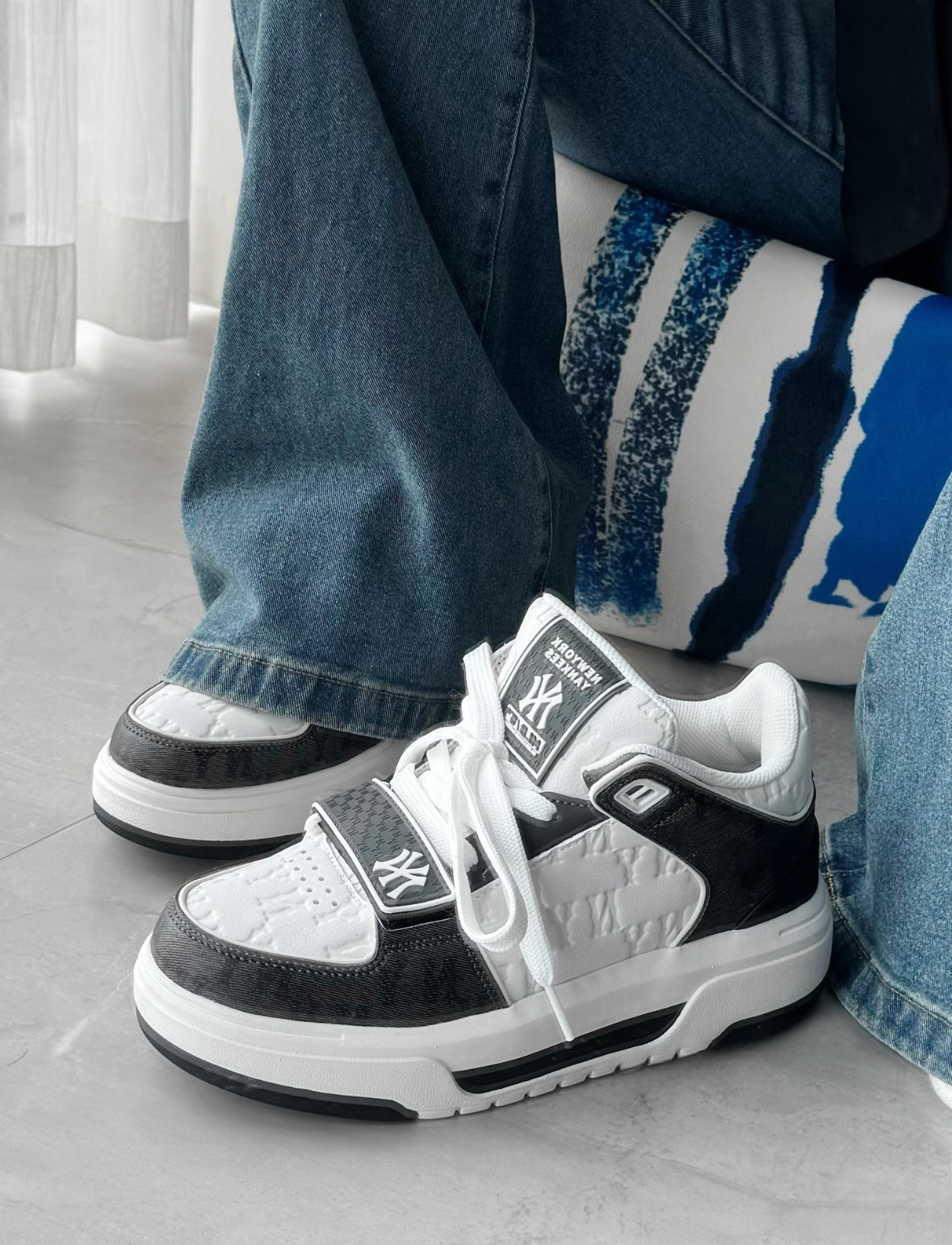 MLB Chunky Liner 紐約洋基隊 黑白老花紋 熊貓 奶油底 老爹鞋 學長鞋 NY 3ASXCMM4N-50BKS/預購