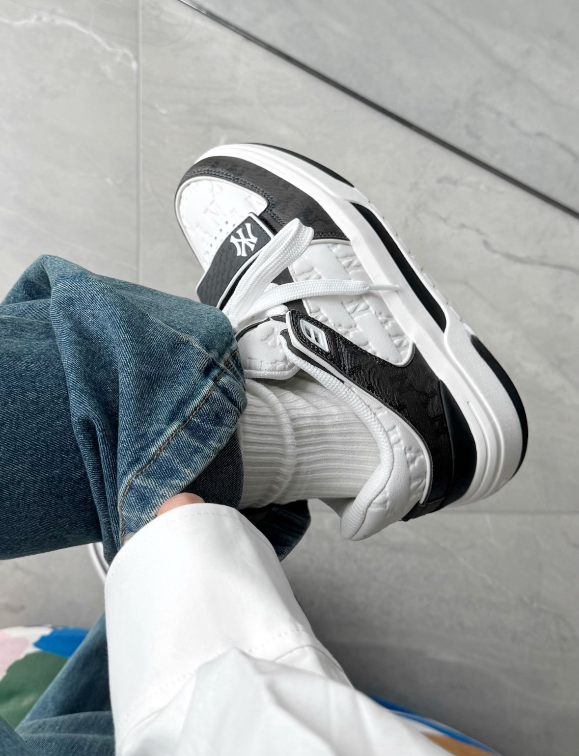 MLB Chunky Liner 紐約洋基隊 黑白老花紋 熊貓 奶油底 老爹鞋 學長鞋 NY 3ASXCMM4N-50BKS/預購