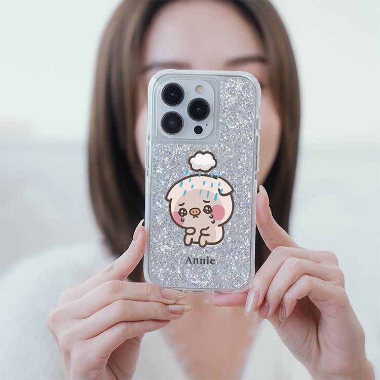 【插畫聯名】厭世中萌萌豬 銀耀撞白殼 - (訂製名字) - iPhone 客製化手機殼