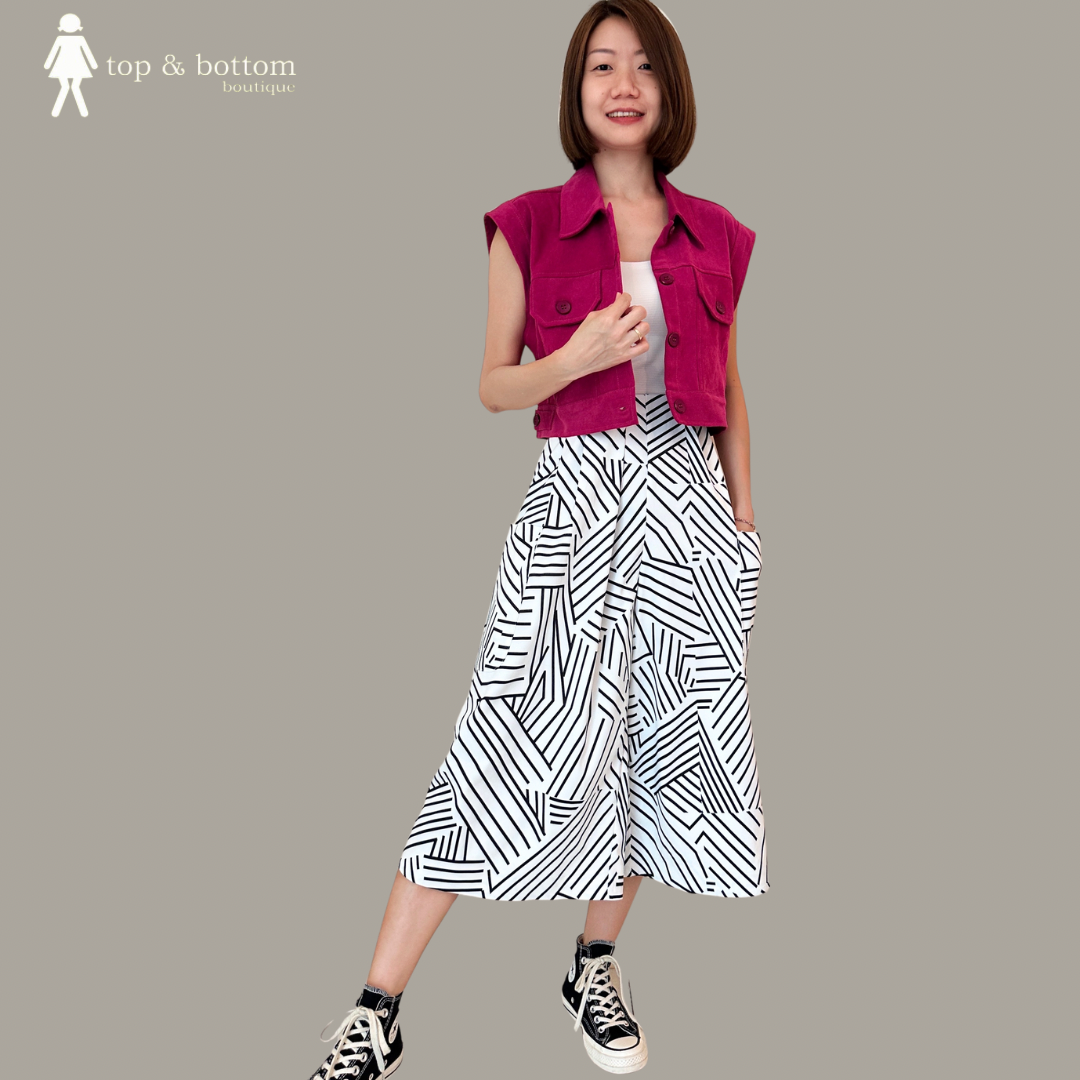 3 QUARTER SOLID GEOMETRIC PRINT PANT