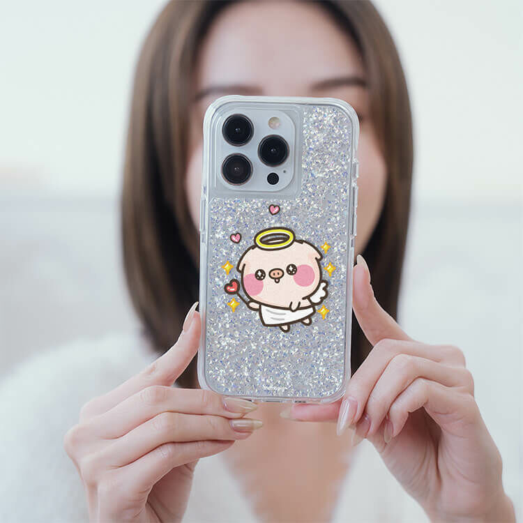 【插畫聯名】萌萌豬拯救你 銀耀撞白殼 - (訂製名字) - iPhone 客製化手機殼