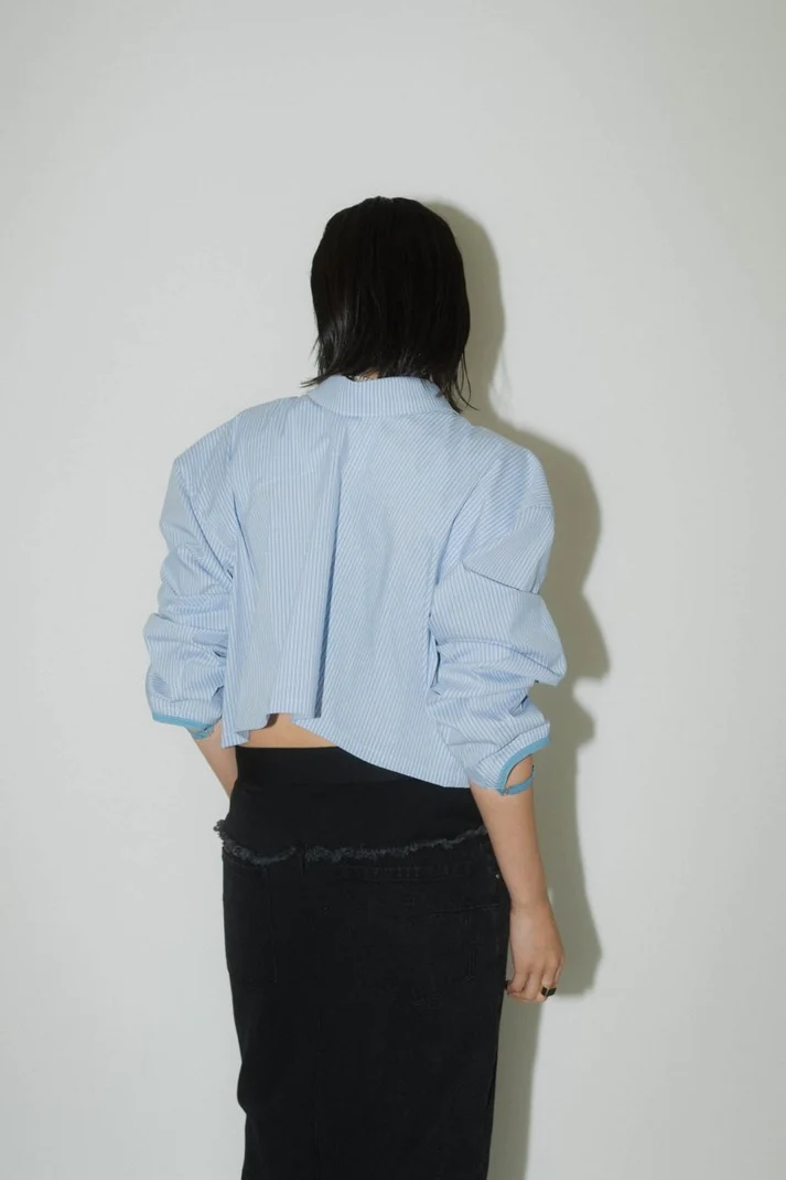 Knuth Marf - 2way stripe volume shirt / STRIPE BLUE