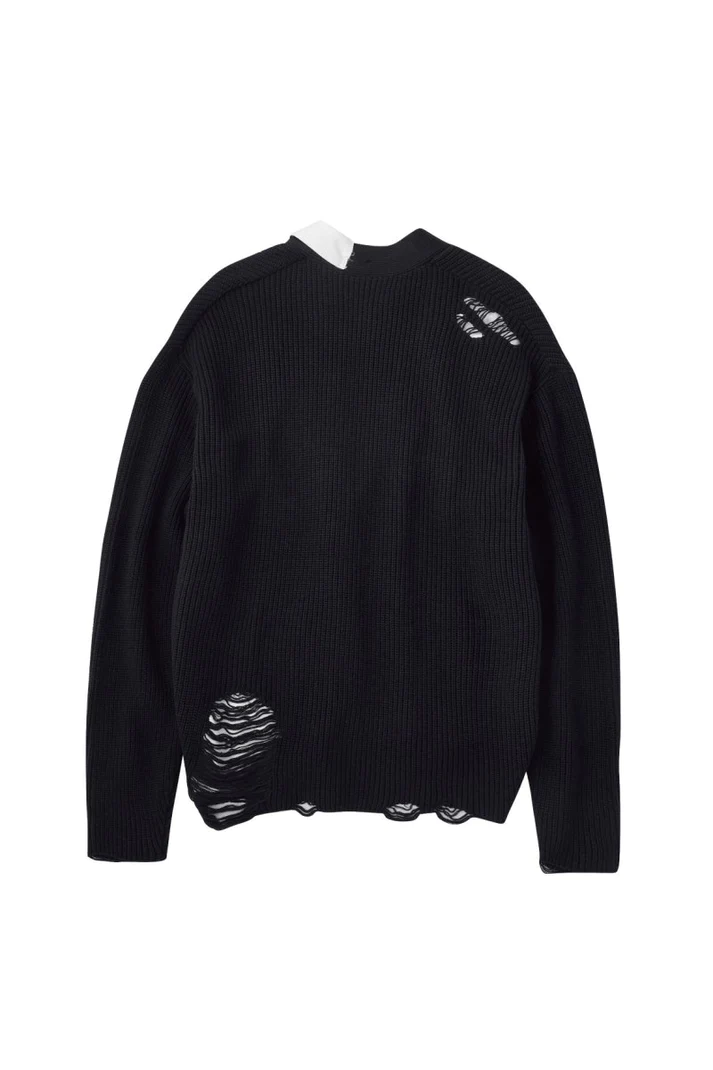 Knuth Marf - shirt docking damage cardigan(unisex) / BL
