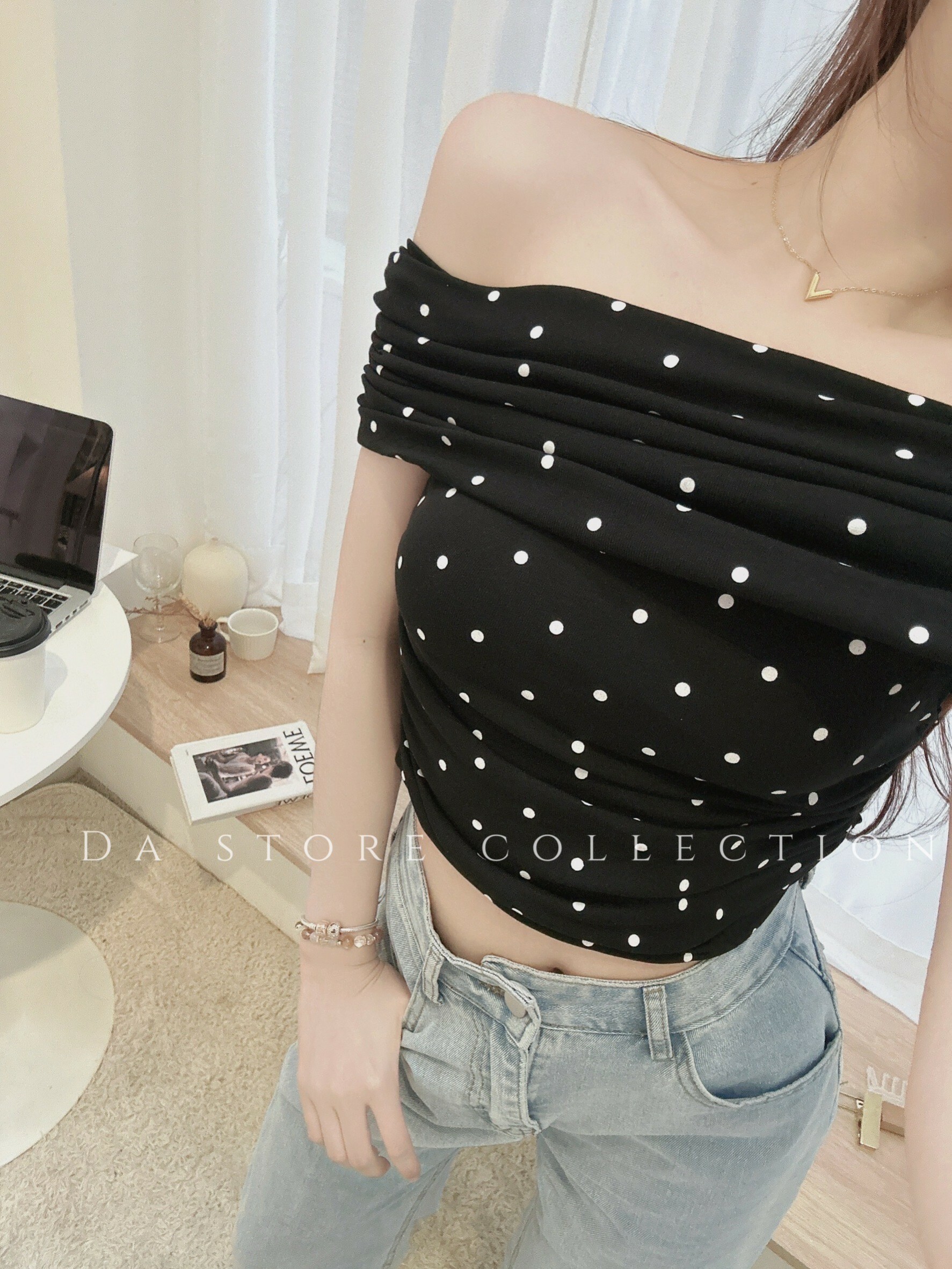 點點一字抓皺上衣/三色