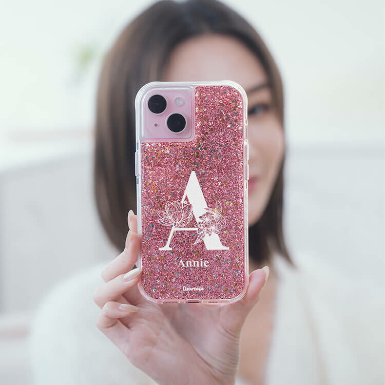 大字陪襯 粉耀撞白殼 - (訂製名字) - iPhone 客製化手機殼