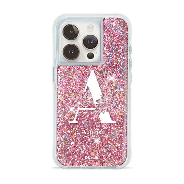 大字陪襯 粉耀撞白殼 - (訂製名字) - iPhone 客製化手機殼