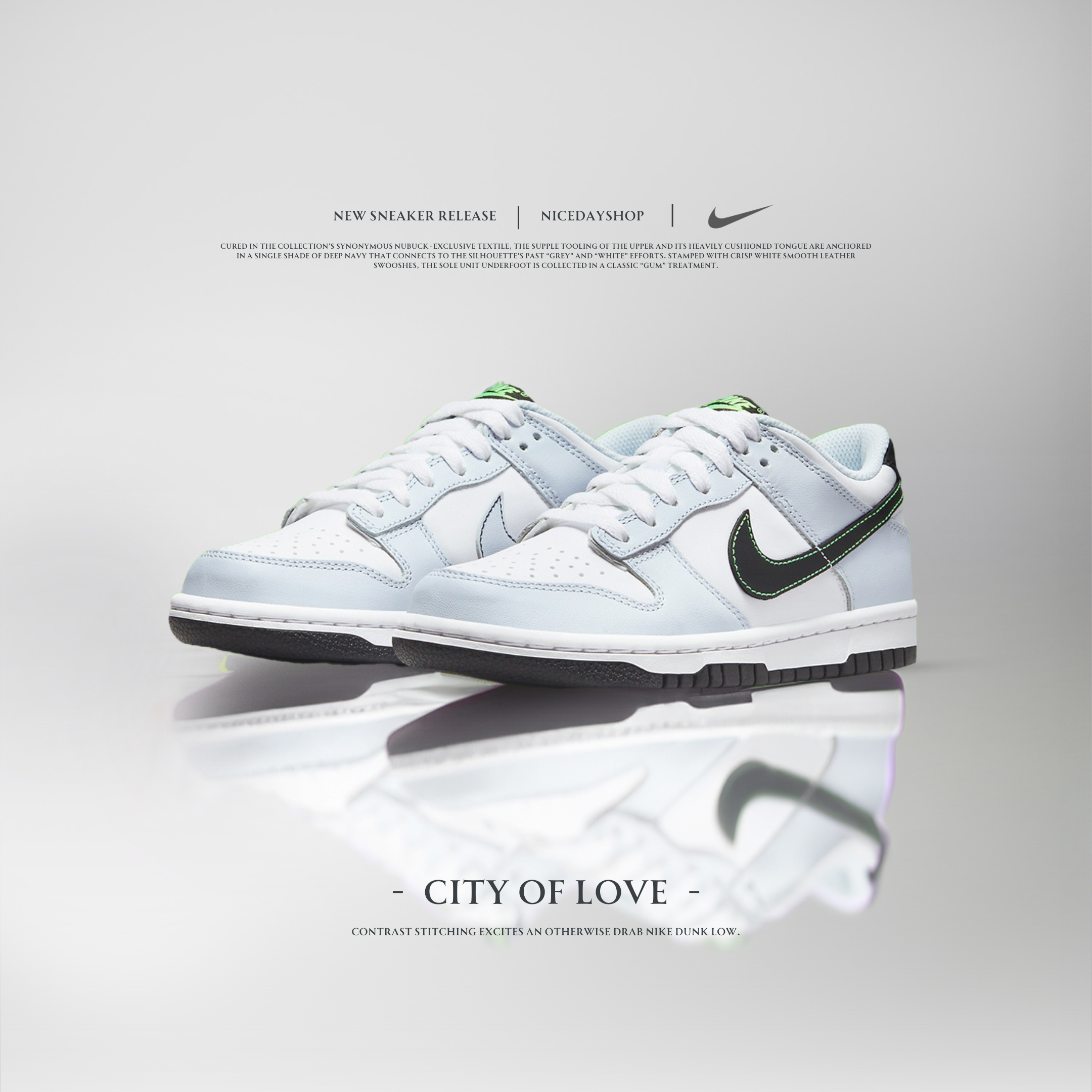 NICEDAY 預購 Nike Dunk Low GS White Grey / Neon Green 雲霧灰綠