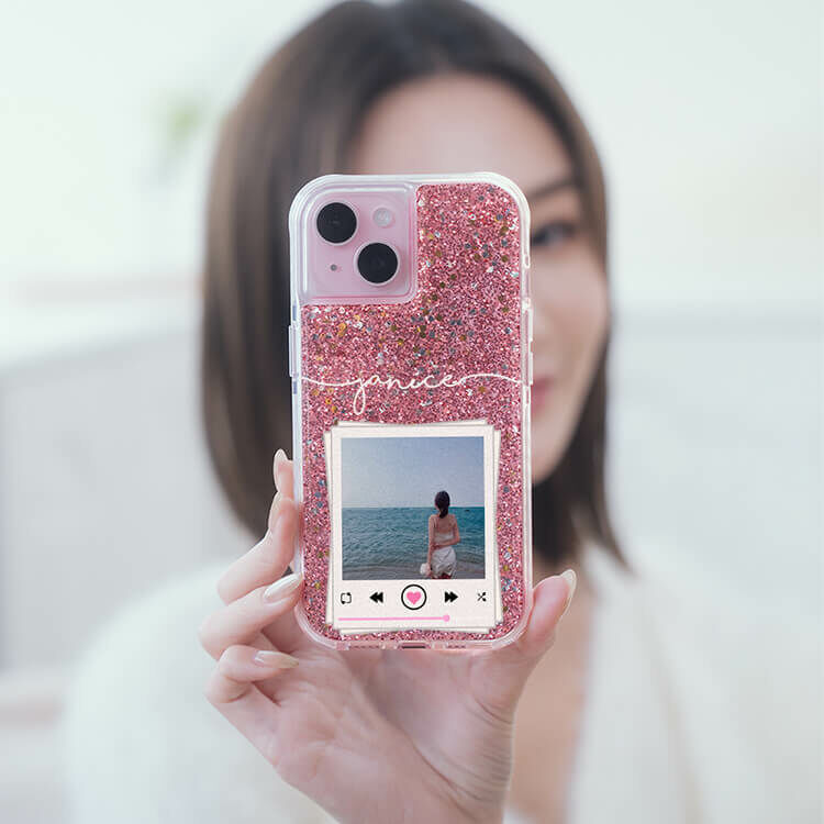 妳的美照 粉耀撞白殼 - (訂製名字) - iPhone 客製化手機殼