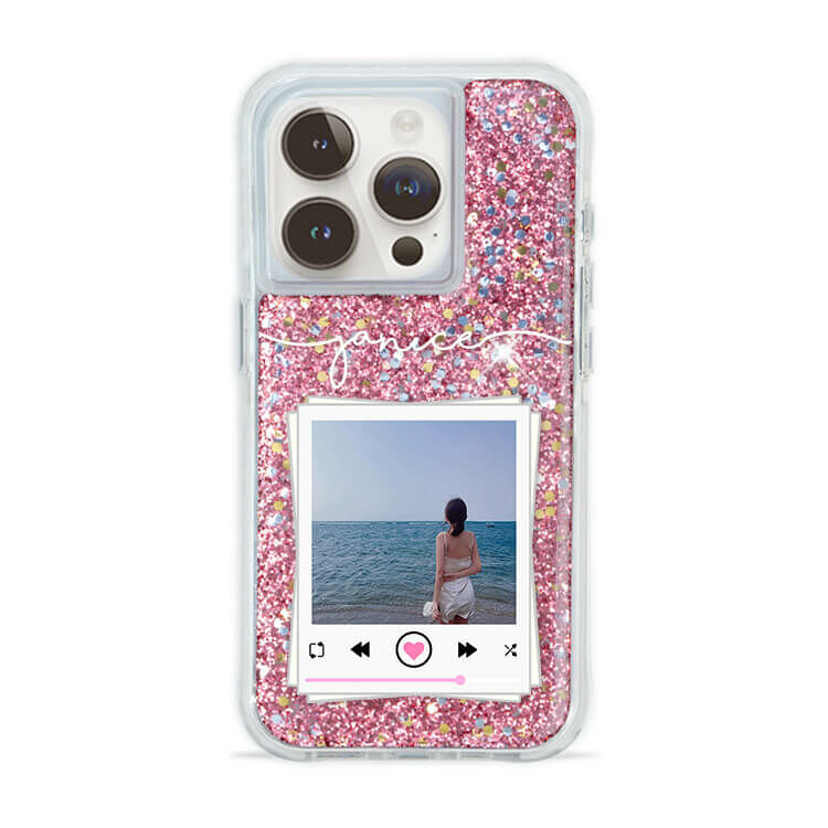 妳的美照 粉耀撞白殼 - (訂製名字) - iPhone 客製化手機殼