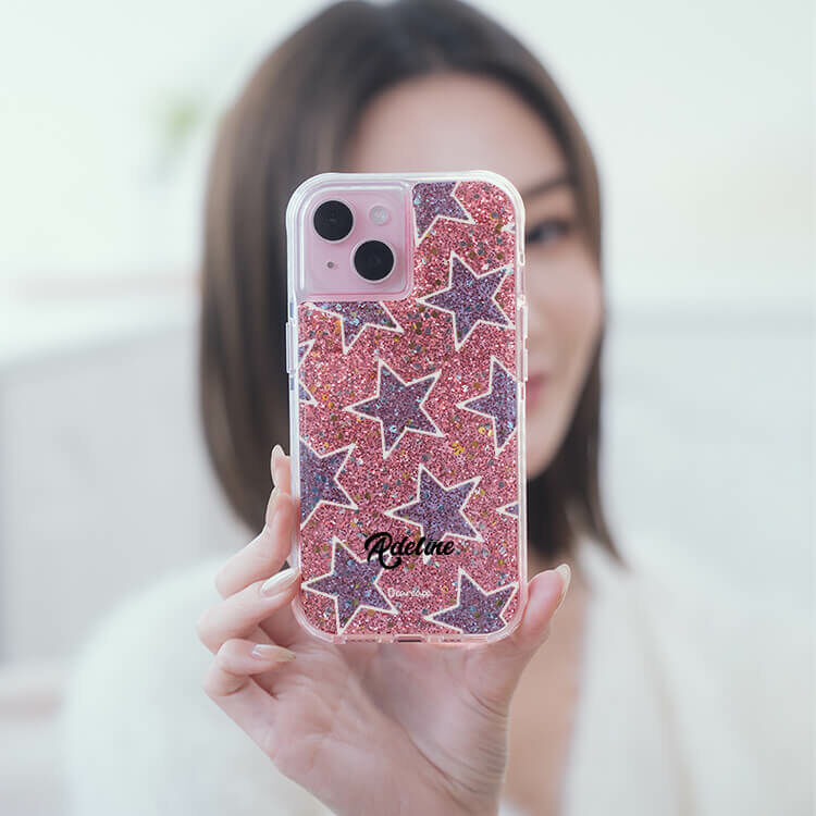 藍色星星 粉耀撞白殼 - (訂製名字) - iPhone 客製化手機殼