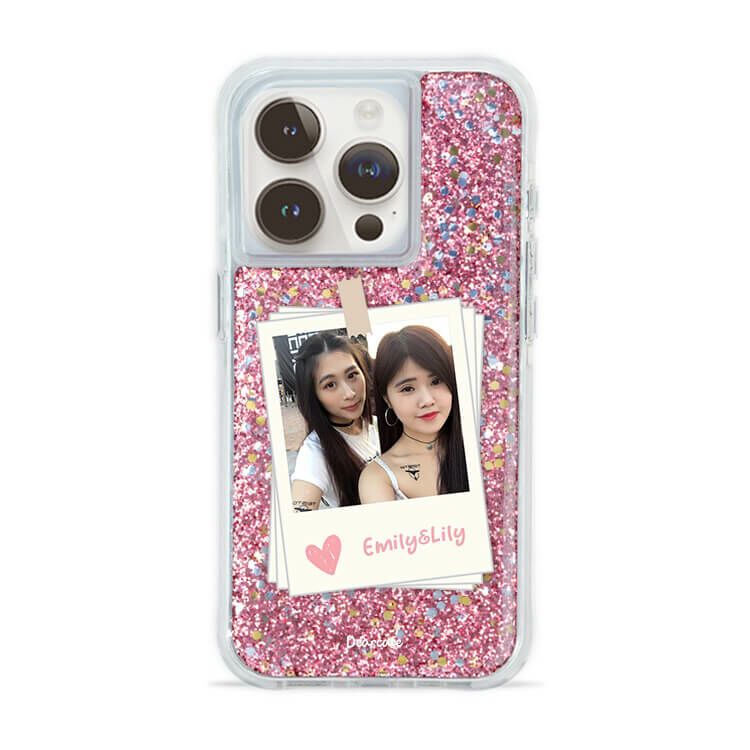 閨蜜合照 粉耀撞白殼 - (訂製名字) - iPhone 客製化手機殼